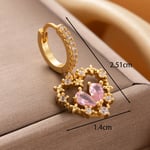 Pink / 1 Piece Simple Series Classic Heart Copper  Gold Color Zircon Women's Dangle Earrings 